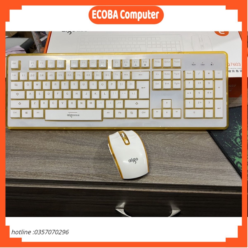 Combo bàn phím chuột văn phòng không dây Aigo Dell Asus Logitech Hp có tặng kèm pin,bảo hành 6 tháng ECOBA