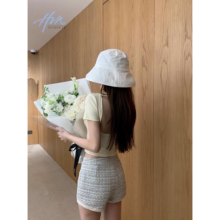 Áo Thun Cổ Chữ U Dáng Ôm Ngắn Hai Màu Sắc Đơn Giản Dễ Phối Đồ