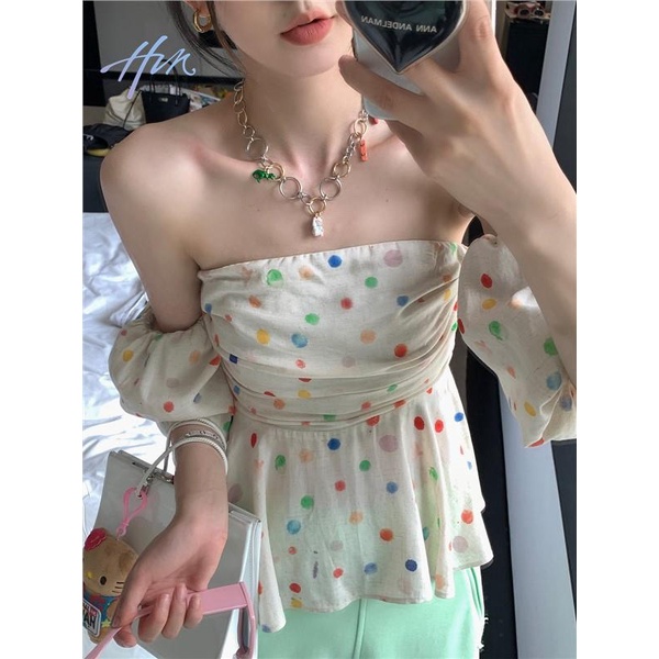 Áo Sơ Mi Ngắn Hai Lớp Họa Tiết Chấm Bi Phong Cách Pháp Thời Trang Mùa Hè Cho Nữ