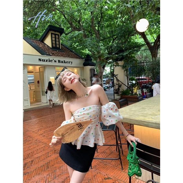 Áo Sơ Mi Ngắn Hai Lớp Họa Tiết Chấm Bi Phong Cách Pháp Thời Trang Mùa Hè Cho Nữ