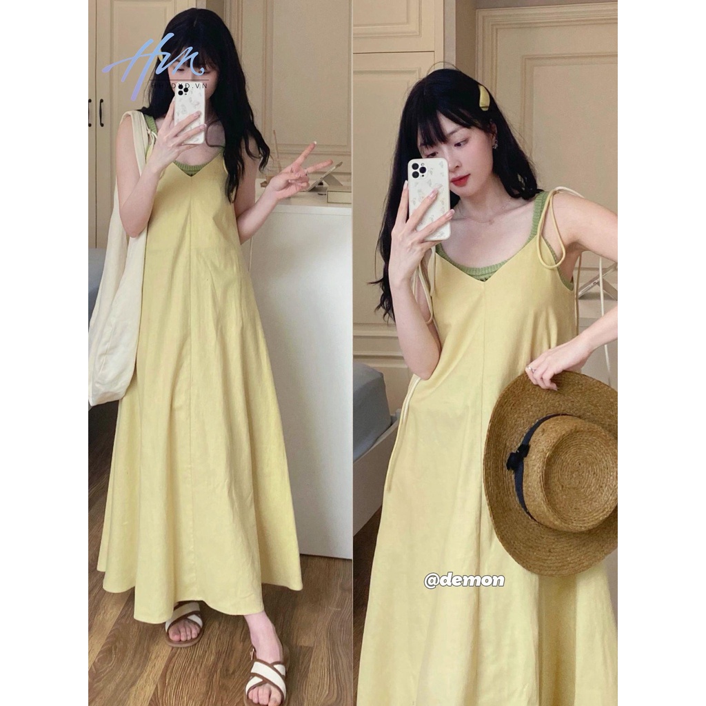 Set Đầm Hai Dây + Áo Dệt Kim Thời Trang Mùa Hè Ngọt Ngào Cho Nữ