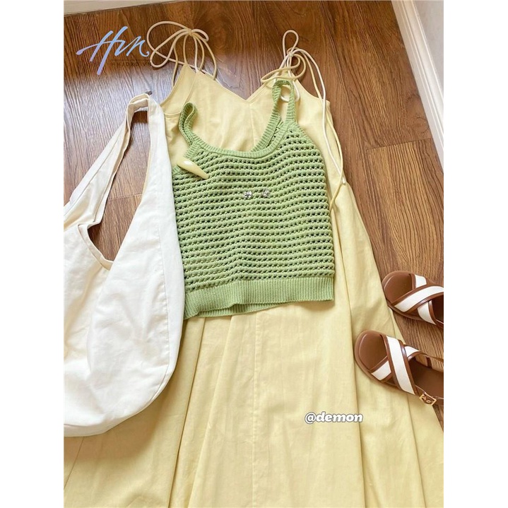 Set Đầm Hai Dây + Áo Dệt Kim Thời Trang Mùa Hè Ngọt Ngào Cho Nữ