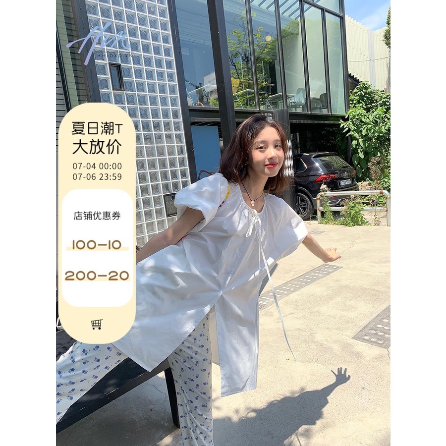 Áo Kiểu Tay Phồng Ngắn Phối Dây Buộc Thời Trang Mùa Hè Xinh Xắn Cho Nữ