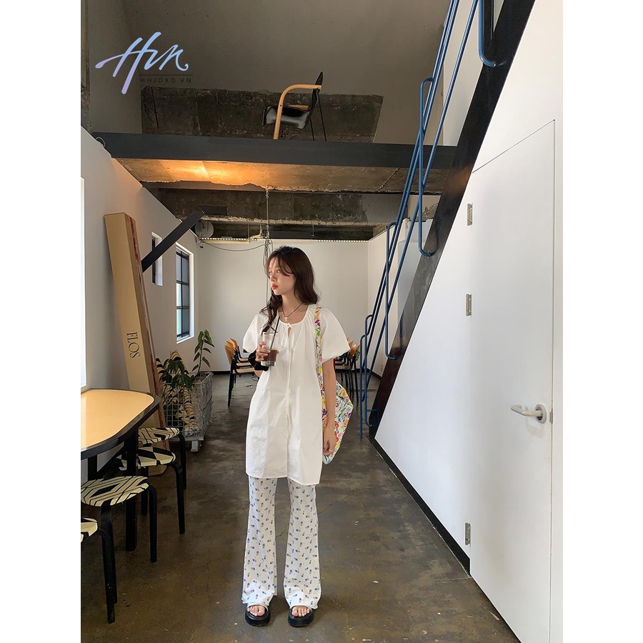 Áo Kiểu Tay Phồng Ngắn Phối Dây Buộc Thời Trang Mùa Hè Xinh Xắn Cho Nữ