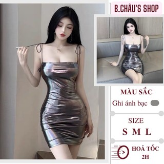 [HÀNG QC 40-60 KG] Đầm Nữ Hai Dây Ôm Body Màu Ghi Ánh Bạc Phản Quang | Đầm Đi Quẩy Bar Siêu Sexy Nổi Bật