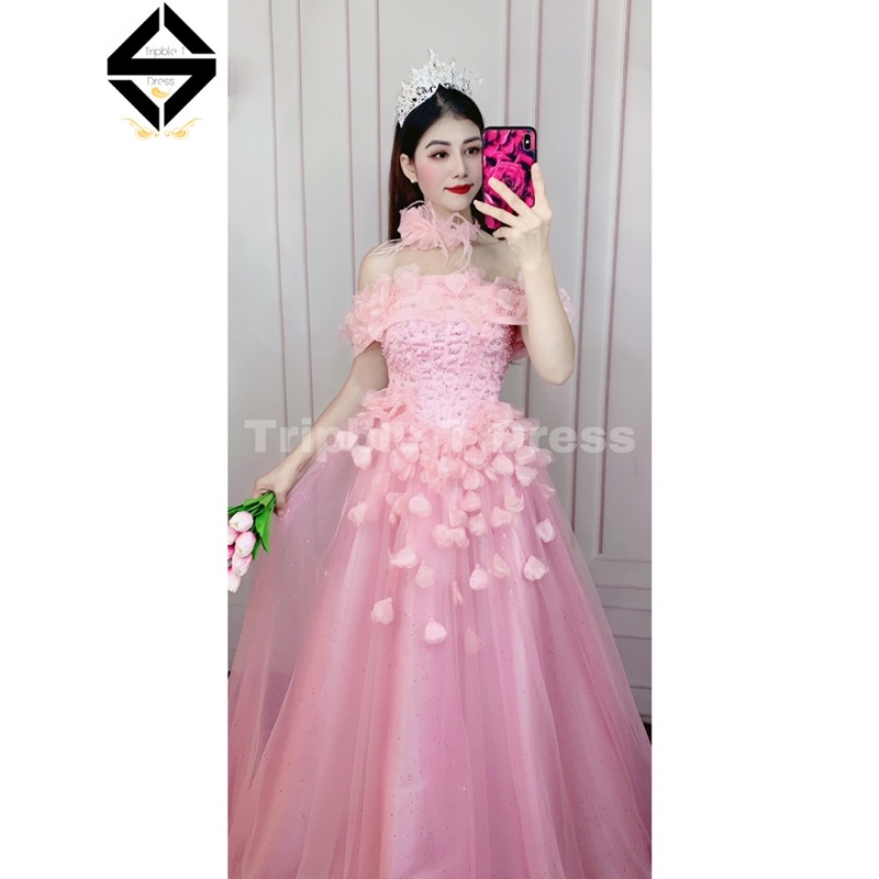 Đầm maxi mặc cưới tặng kèm vòng cổ hoa TRIPBLE T DRESS - size S/M/L