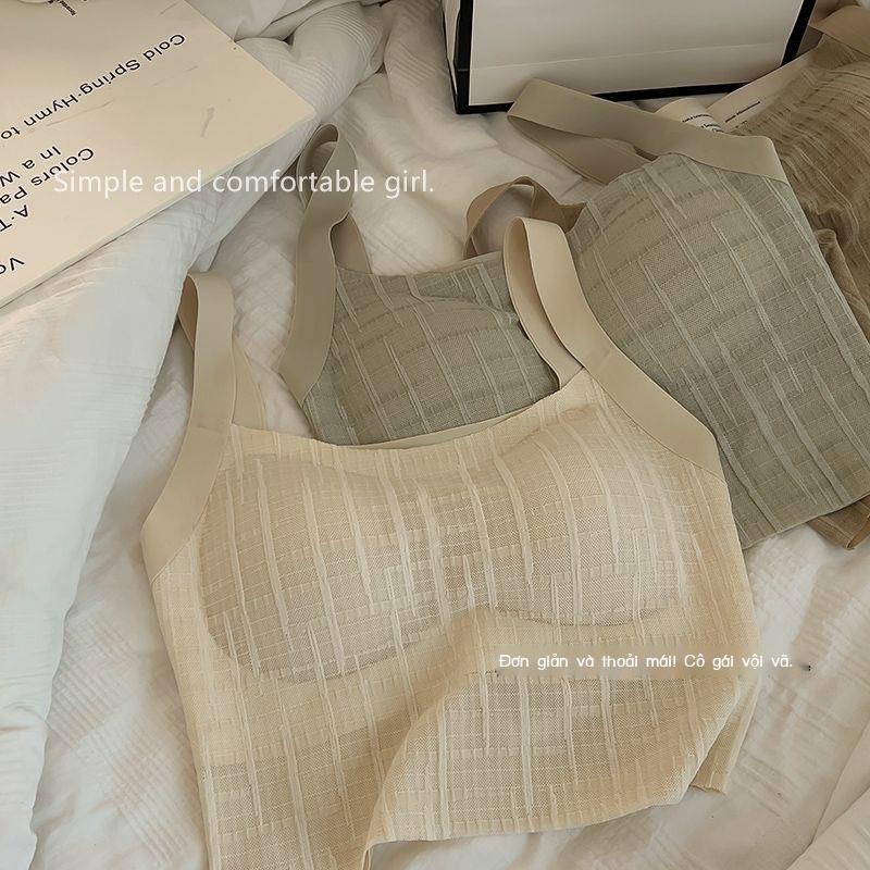 Goouliu Áo Lót Hai Dây Có Mút Đệm Ngực Bằng Lụa Phối Ren Không Đường May Dành Cho Nữ Mặc Bên Trong Và Ngoài