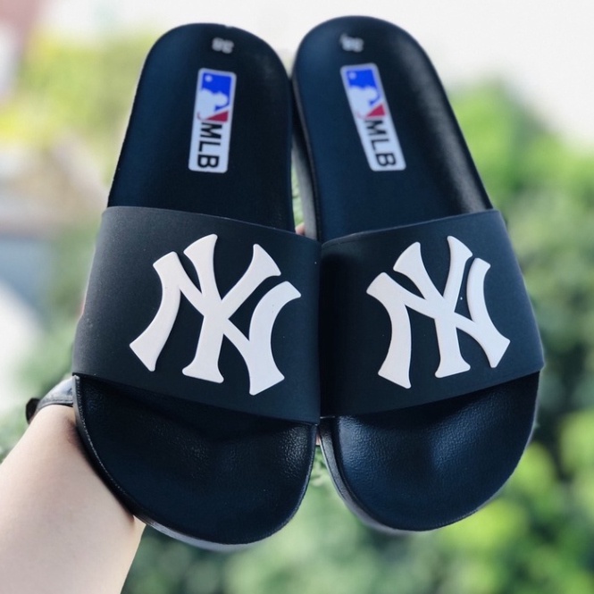 Dép NY unisex cao cấp chữ thêu nổi sắc nét, dép quai ngang dáng thể thao ôm chân đủ size 37-43.