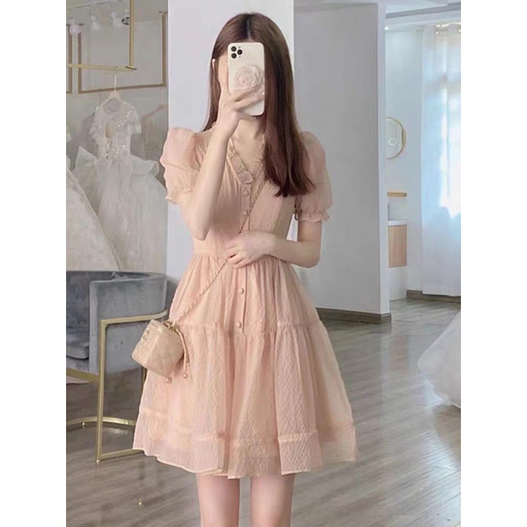 Đầm Cổ Chữ V Phong Cách Pháp Thời Trang Mùa Hè Hàng Mới 2023 Dành Cho Bạn Nữ Tuổi