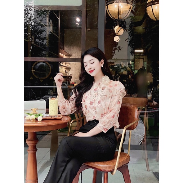 Áo sơ mi hoa thiết kế thêu hoa by Maysi