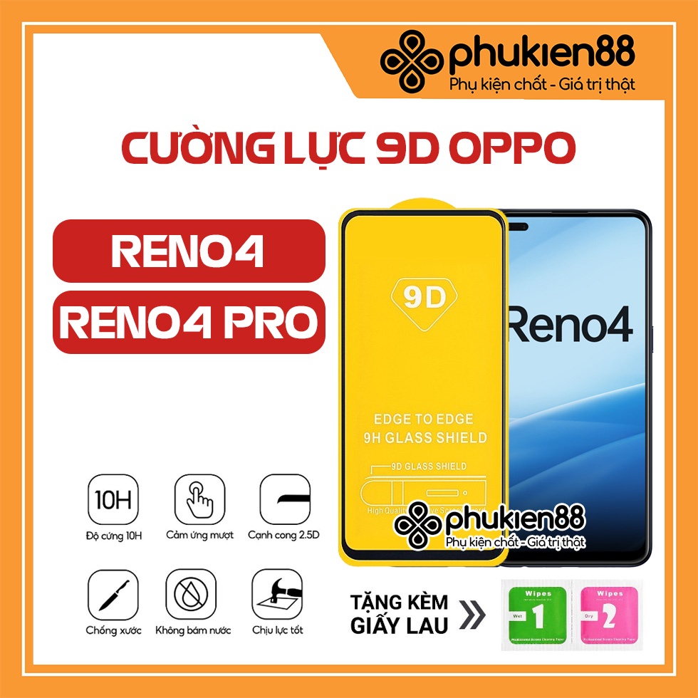 Kính cường lực 9D Oppo Reno4 /  Reno4 Pro / Reno 4 full màn hàng loại 1, chất lượng nhất