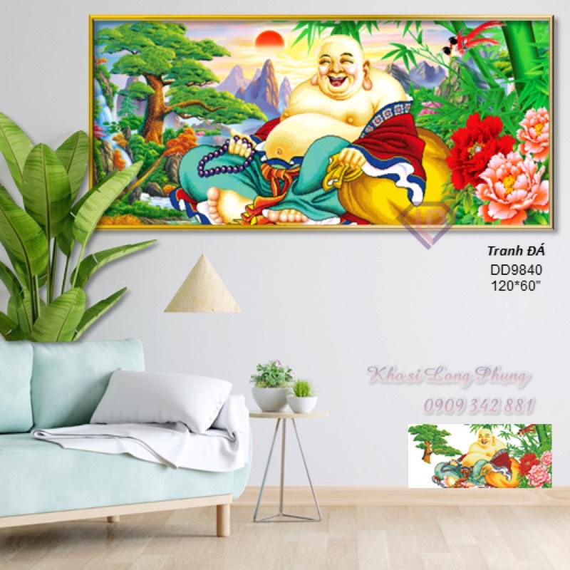 Tranh đính đá 5D _Tranh thêu chữ Thập PHẬT Di Lạc :1m2x60 cm (chưa đính)