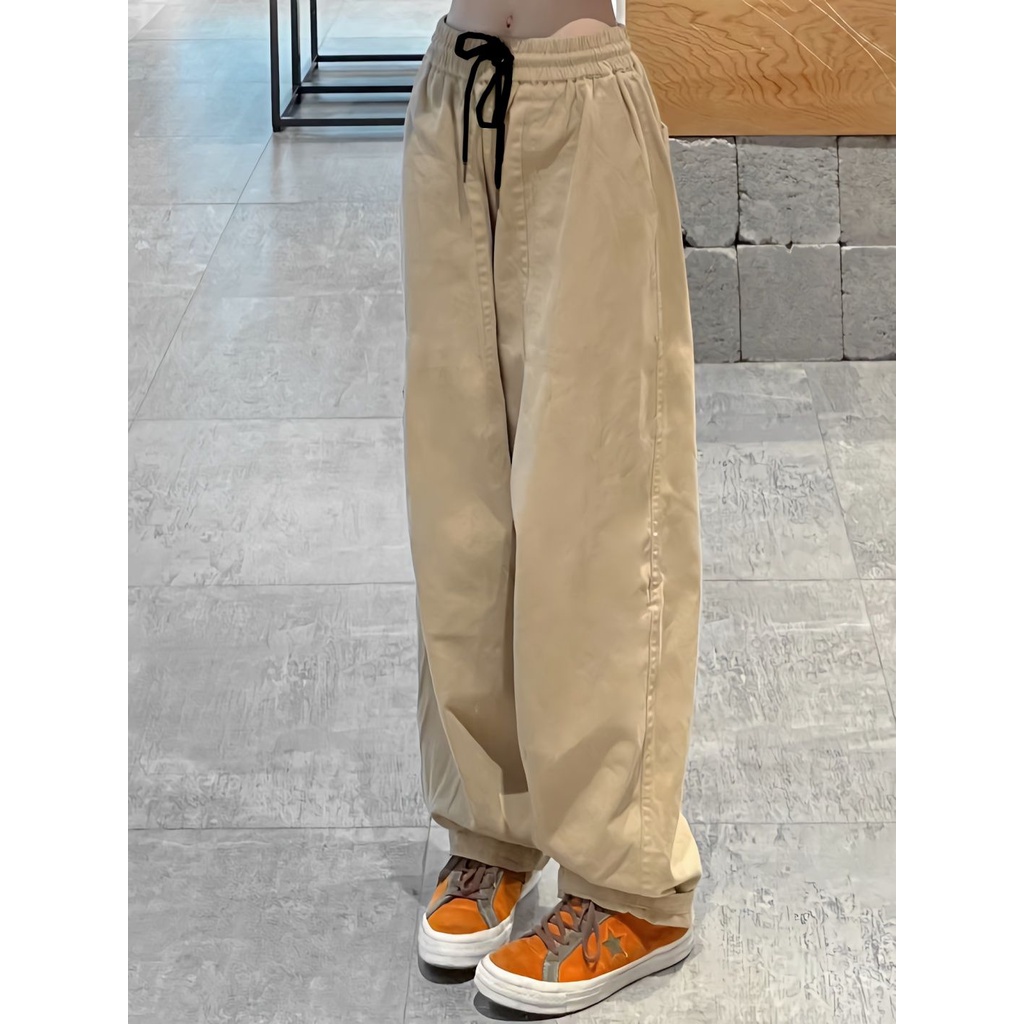 Jiashucheng Quần Kaki Ống Rộng Thời Trang Xuân Thu Nhật Bản Dành Cho Nữ