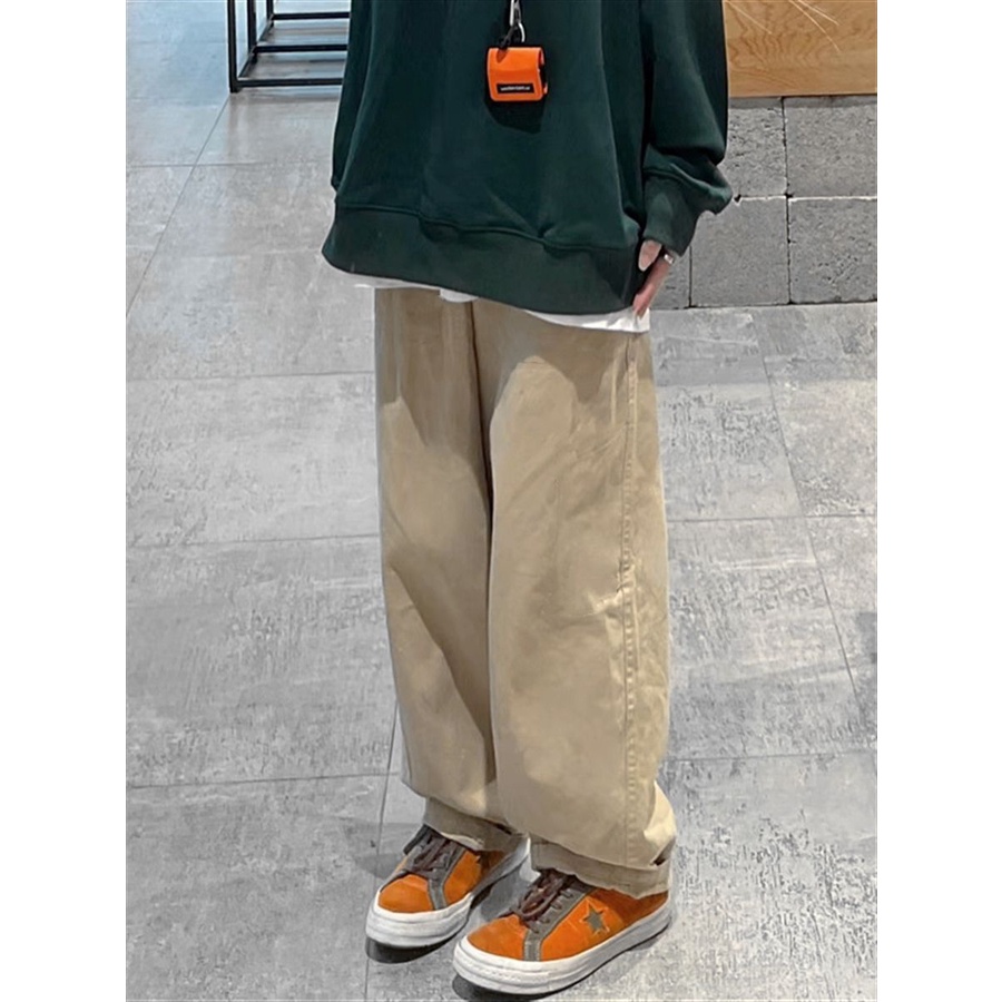 Jiashucheng Quần Kaki Ống Rộng Thời Trang Xuân Thu Nhật Bản Dành Cho Nữ