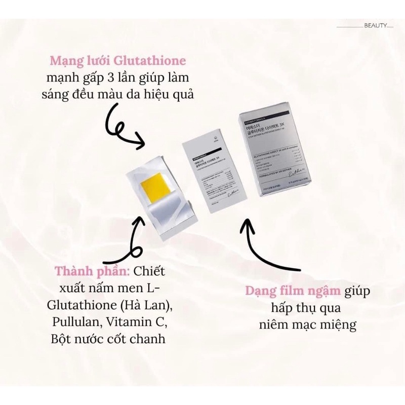 Chính hãng] Film ngậm siêu trắng da DR ESTHER formula Glutathione Direct Film 3X Hàn Quốc hộp 30 miếng