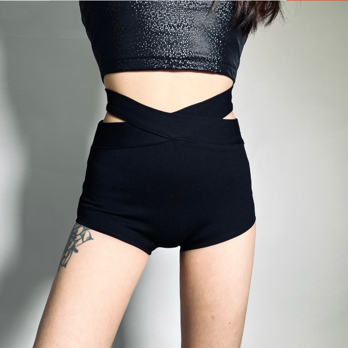 Jiashucheng Áo Dệt Kim Ngắn Dáng Ôm Nâng Mông Thiết Kế Đan Chéo Gợi Cảm Cho Nữ Sinh Trình Diễn Jazz