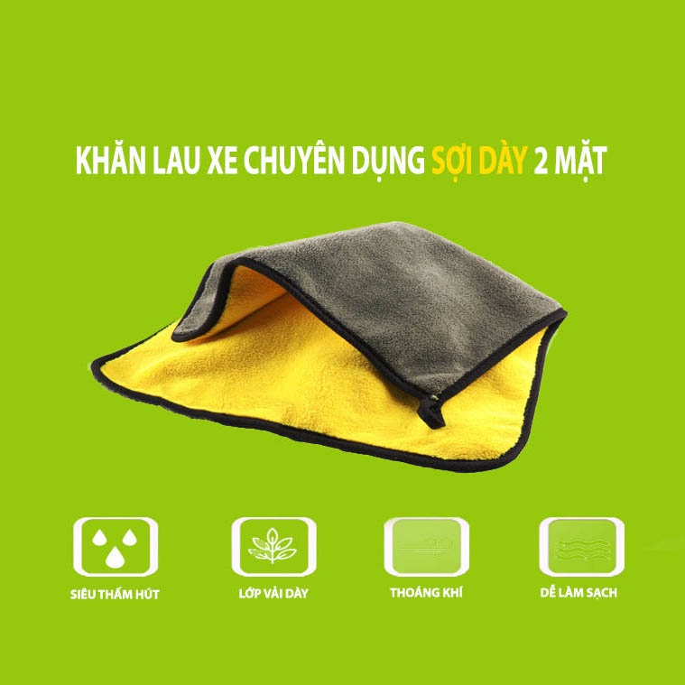 KHĂN LAU Ô TÔ ĐA NĂNG hai mặt vàng xám 2 lớp cao cấp, khăn lau kính siêu sạch siêu thấm hút