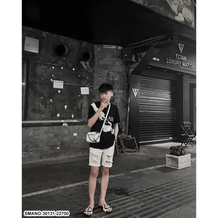 Áo phông nam nữ Tommy Hilfiger in vạch sọc đen trắng đỏ chữ kí quanh áo. Áo Thun Unisex Form Rộng Siêu Hot