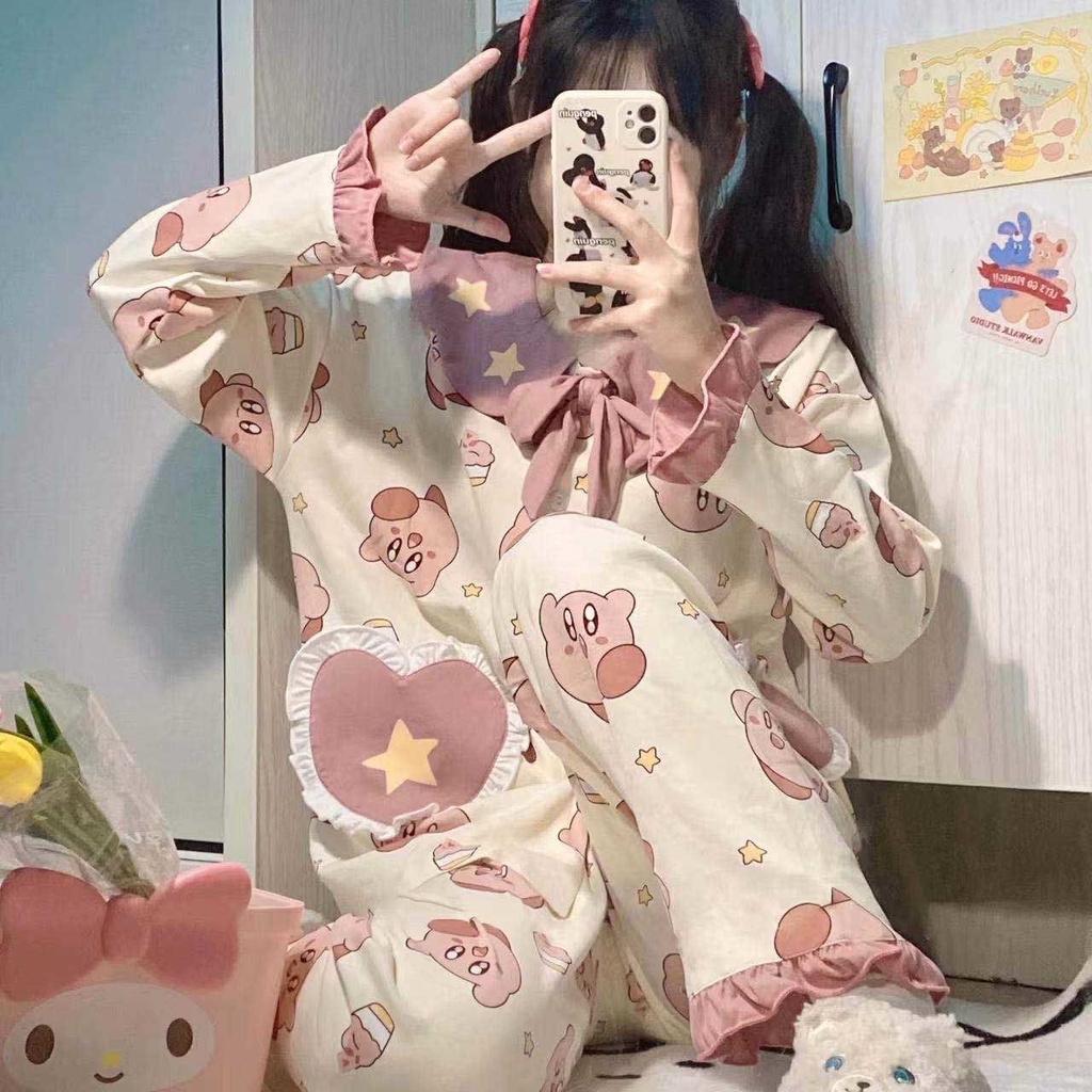 Bộ Đồ Ngủ Tay Dài In Họa Tiết Hoạt Hình Dễ Thương Thời Trang Xuân Thu Cho Nữ