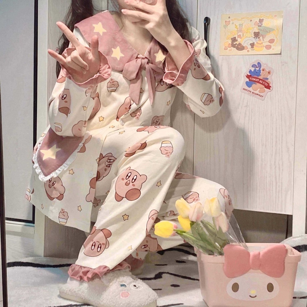 Bộ Đồ Ngủ Tay Dài In Họa Tiết Hoạt Hình Dễ Thương Thời Trang Xuân Thu Cho Nữ