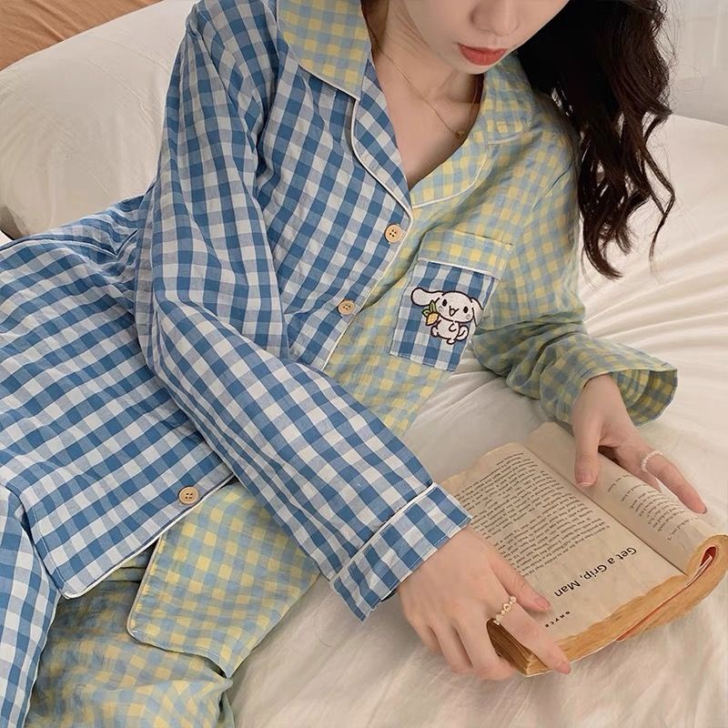 Bộ Đồ Ngủ Dài Tay Họa Tiết Hoạt Hình Xinh Xắn Theo Phong Cách Xuân Thu Dành Cho Nữ