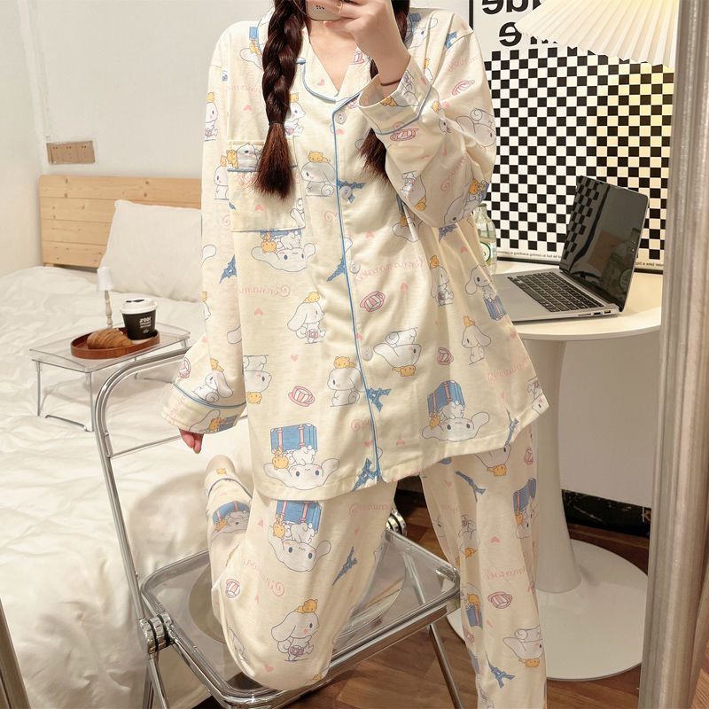 Bộ Đồ Ngủ Tay Dài In Họa Tiết Hoạt Hình Dễ Thương Thời Trang Xuân Thu Cho Nữ