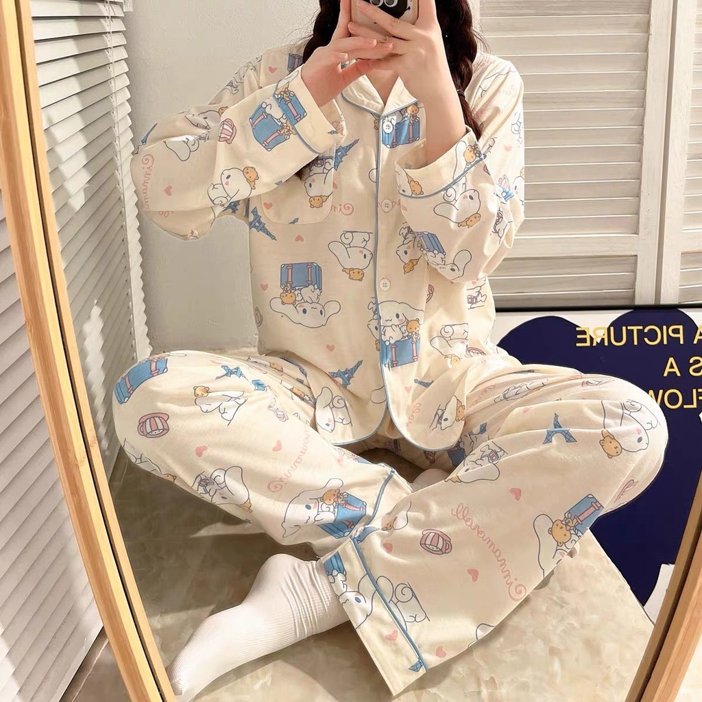 Bộ Đồ Ngủ Tay Dài In Họa Tiết Hoạt Hình Dễ Thương Thời Trang Xuân Thu Cho Nữ