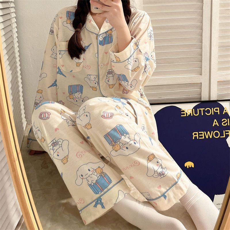 Bộ Đồ Ngủ Tay Dài In Họa Tiết Hoạt Hình Dễ Thương Thời Trang Xuân Thu Cho Nữ