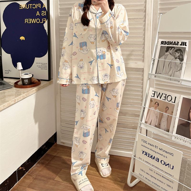 Bộ Đồ Ngủ Tay Dài In Họa Tiết Hoạt Hình Dễ Thương Thời Trang Xuân Thu Cho Nữ