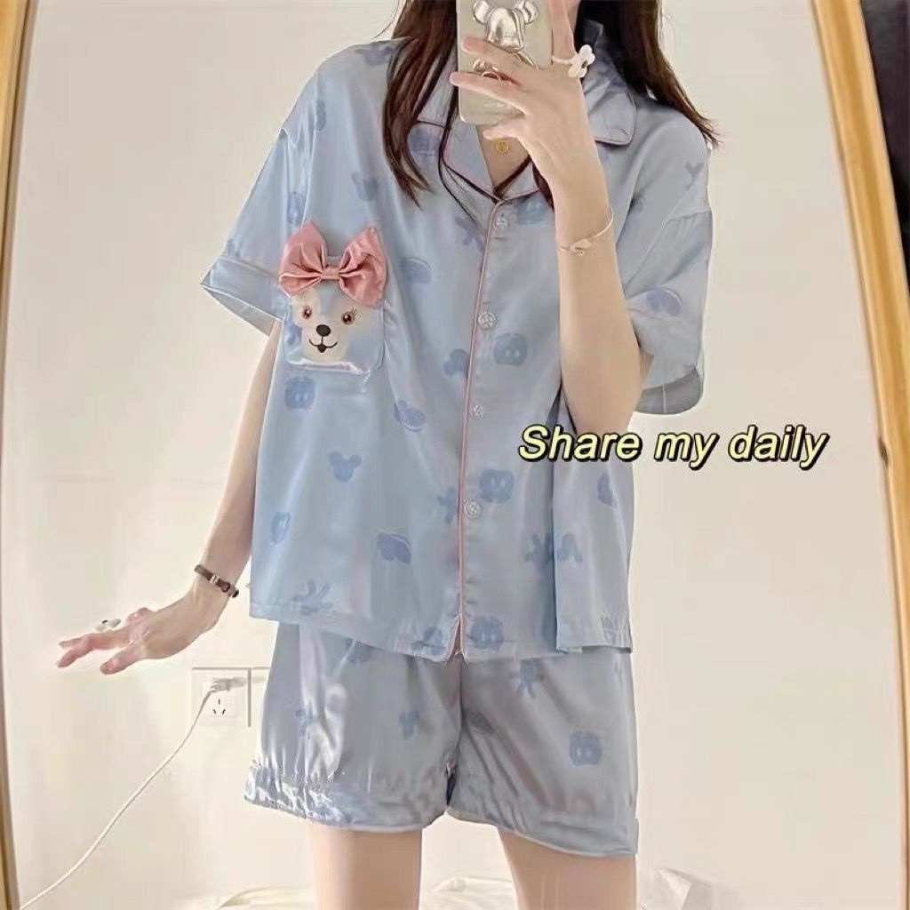 Bộ Đồ Ngủ Áo Tay Ngắn Phối Quần Short Thời Trang Mùa Hè Xinh Xắn Cho Nữ