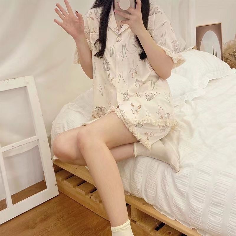 Bộ Đồ Ngủ Tay Ngắn Dáng Rộng Dễ Thương Thời Trang Mùa Hè Cho Nữ