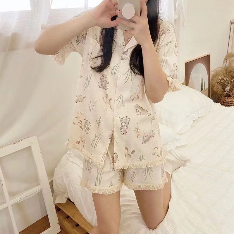 Bộ Đồ Ngủ Tay Ngắn Dáng Rộng Dễ Thương Thời Trang Mùa Hè Cho Nữ