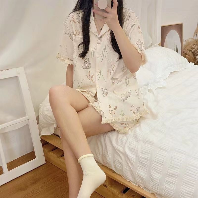 Bộ Đồ Ngủ Tay Ngắn Dáng Rộng Dễ Thương Thời Trang Mùa Hè Cho Nữ