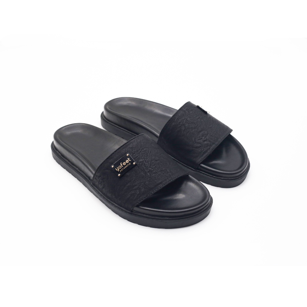 Dép Nam quai ngang YOFEET  bản màu đen da sần phong cách thời trang năng động trẻ trung