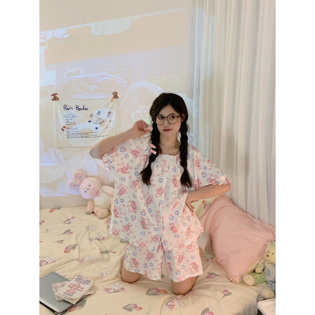 Bộ Đồ Ngủ Áo Tay Ngắn Cổ Tròn In Họa Tiết Ngôi Sao Dew Dễ Thương Thời Trang Mùa Hè Cho Nữ