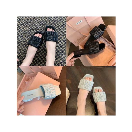 Dép Đế Bằng Mũi Vuông Xếp Ly Thời Trang Cho Nữ