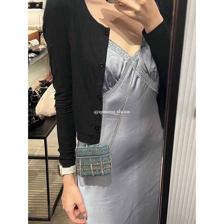 Túi Đeo Chéo Một Bên Vai Mini Bằng Vải Denim Đính Kim Cương Thời Trang Phong Cách Mới 2023 Dành Cho Bạn Nữ