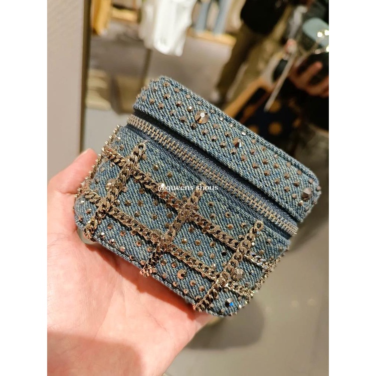 Túi Đeo Chéo Một Bên Vai Mini Bằng Vải Denim Đính Kim Cương Thời Trang Phong Cách Mới 2023 Dành Cho Bạn Nữ