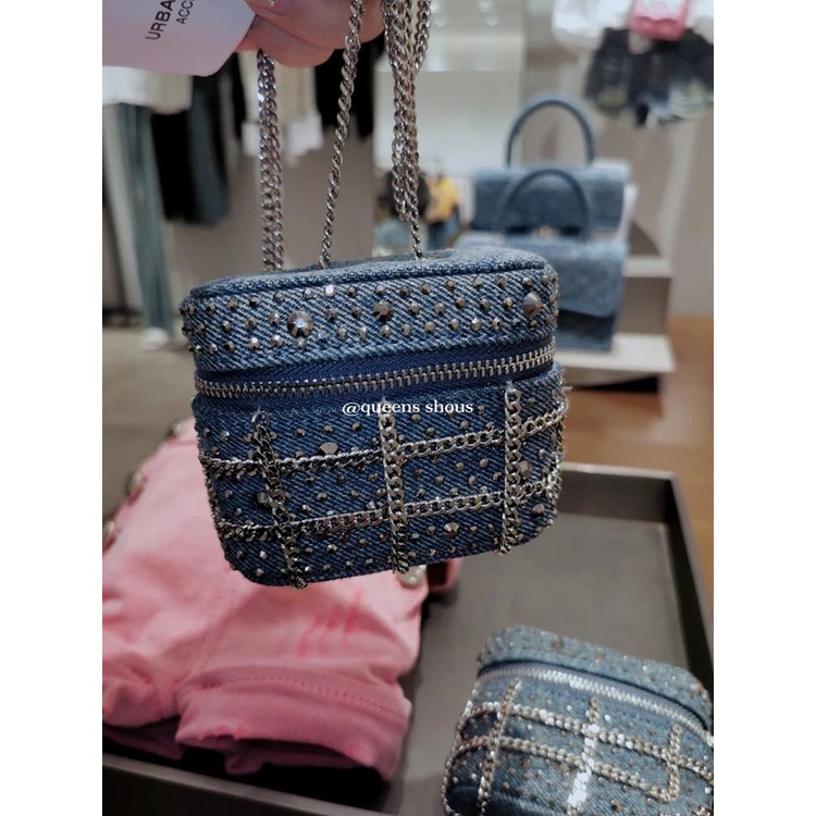 Túi Đeo Chéo Một Bên Vai Mini Bằng Vải Denim Đính Kim Cương Thời Trang Phong Cách Mới 2023 Dành Cho Bạn Nữ