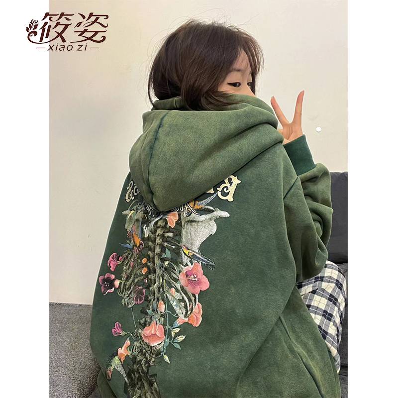 O Sweater Có Mũ Trùm Đầu in Hình Bộ Xương Đường Phố Mỹ O Kho C D Kim Tay D I Xiaozi Phù Hợp Mùa Thu Đông Dành Cho Cặp Đôi