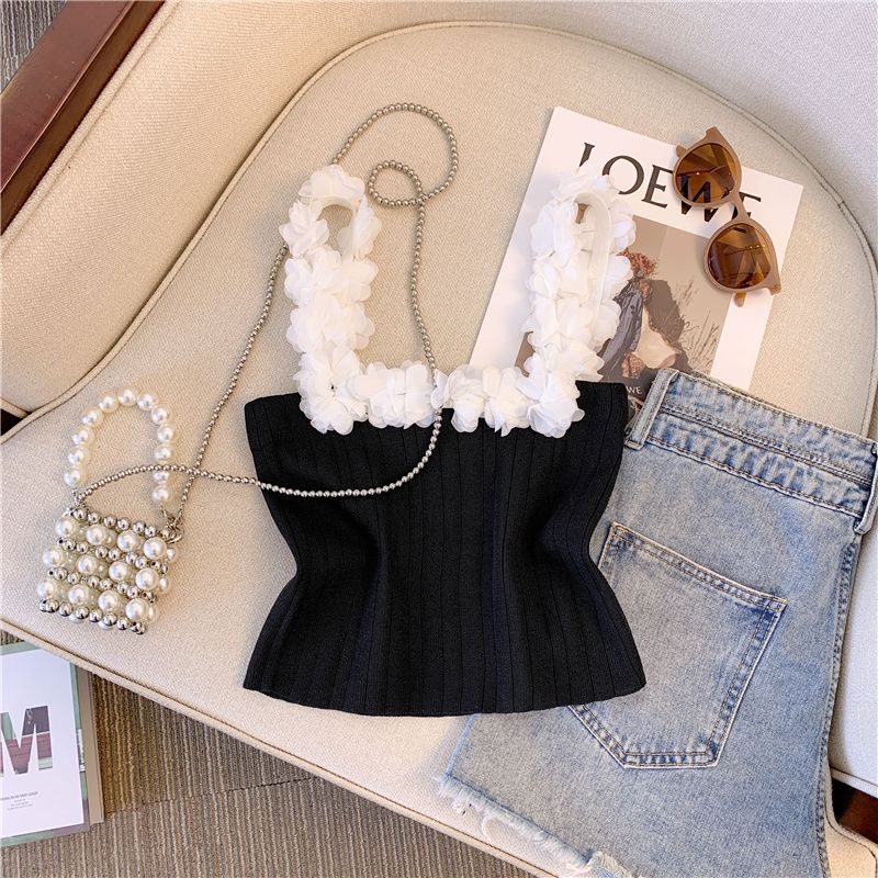 Jiashucheng Áo Ống Dệt Kim Ba Chiều Thiết Kế Phong Cách Mới Mùa Hè Cho Nữ