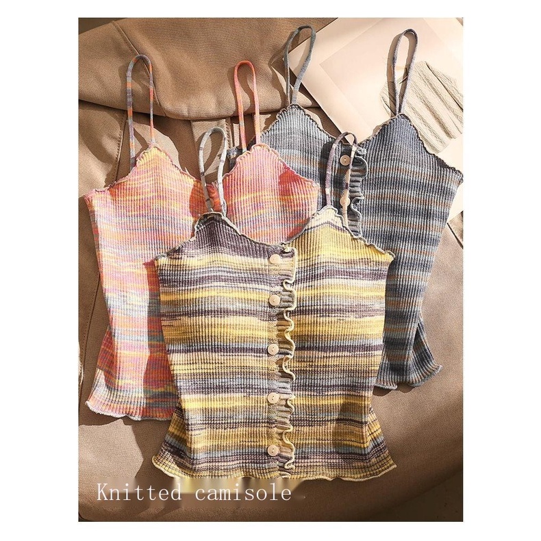 Áo Dệt Kim Không Tay Dáng Ôm Cài Khuy Sau Lưng Phong Cách Hàn Quốc Thời Trang Mùa Hè Quyến Rũ Cho Nữ