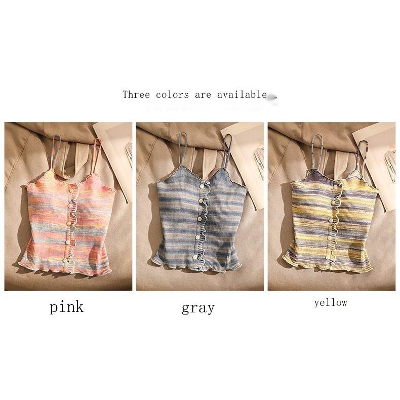 Áo Dệt Kim Không Tay Dáng Ôm Cài Khuy Sau Lưng Phong Cách Hàn Quốc Thời Trang Mùa Hè Quyến Rũ Cho Nữ