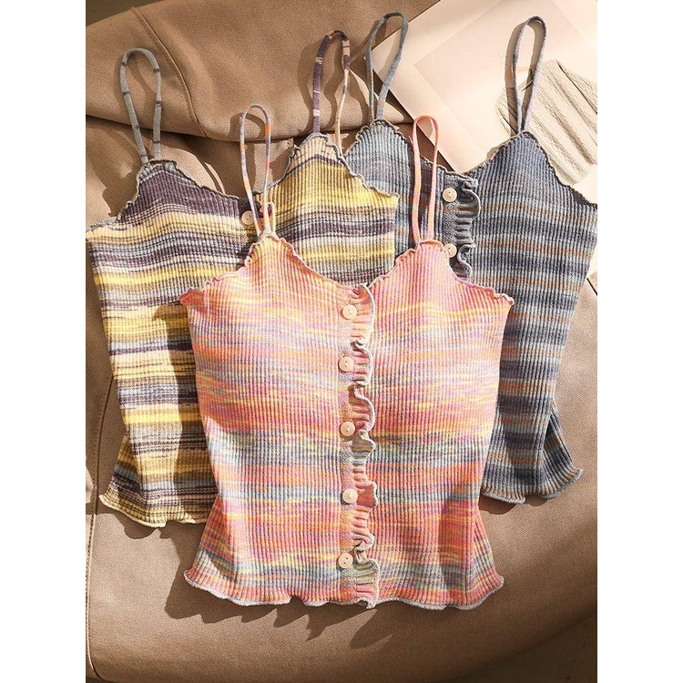 Áo Dệt Kim Không Tay Dáng Ôm Cài Khuy Sau Lưng Phong Cách Hàn Quốc Thời Trang Mùa Hè Quyến Rũ Cho Nữ