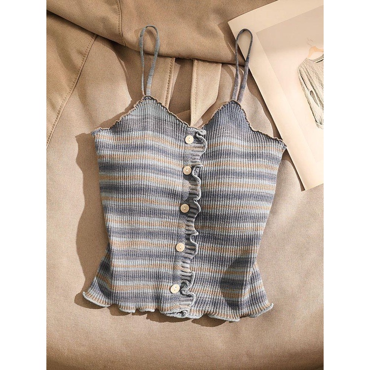 Áo Dệt Kim Không Tay Dáng Ôm Cài Khuy Sau Lưng Phong Cách Hàn Quốc Thời Trang Mùa Hè Quyến Rũ Cho Nữ