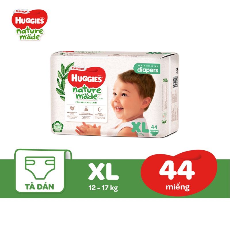 Bỉm HUGGIES NATURE MADE Cao Cấp Các Size NB60/S82/M64/L54/XL44/XXL26