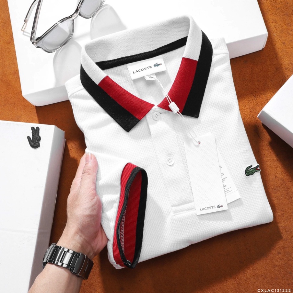 Áo Thun Nam Polo Shirt LACOSTE VIỀN ĐỎ FRANCE Hàng Tết Hiếm Vải Cotton Piqué Dệt Kim Hàng Xịn Cao Cấp Sang Trọng