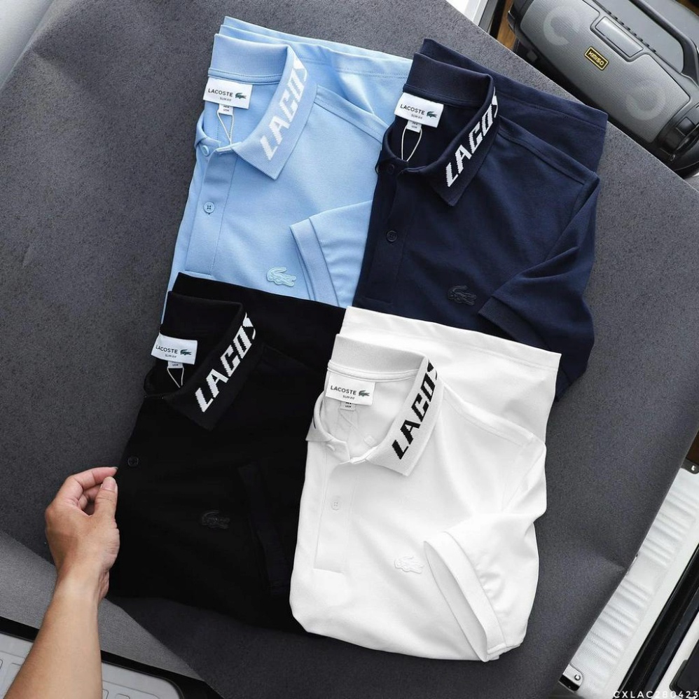 Áo Thun Nam POLO LACOSTE CHỮ CỔ NGHIÊNG TRƠN BASIC SlimFit - Vải Nhẹ Mát Chống Nhăn Cao Cấp Hàng Xuất Xịn CÓ BIG SIZE