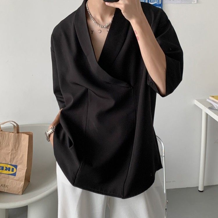 Áo Sơ Mi Tay Ngắn Cổ Chữ V Sâu Phong Cách Hàn Quốc Thời Trang Mùa Hè Cho Nam