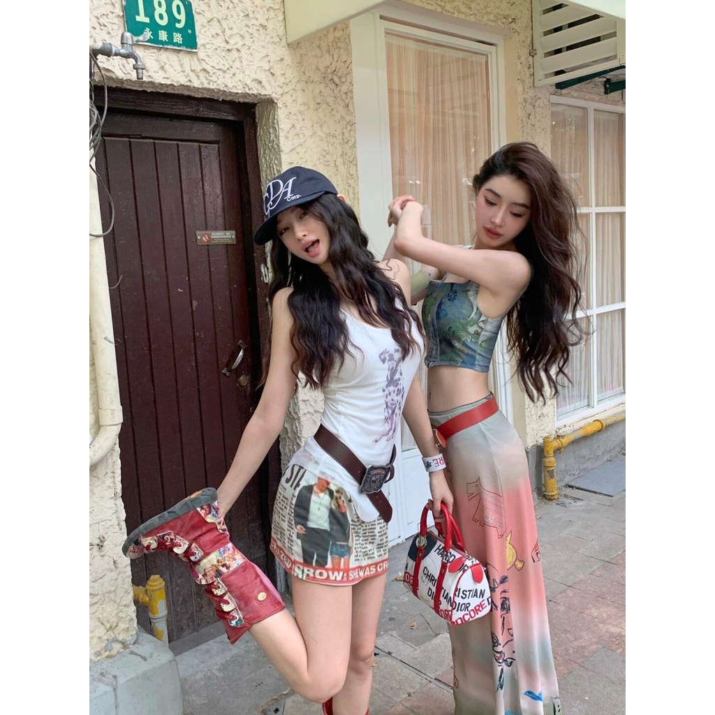 Bộ Áo Váy Ngắn Hai Mảnh Dáng Ôm In Hình Cún Cưng Phong Cách Mới Mùa Hè 2023